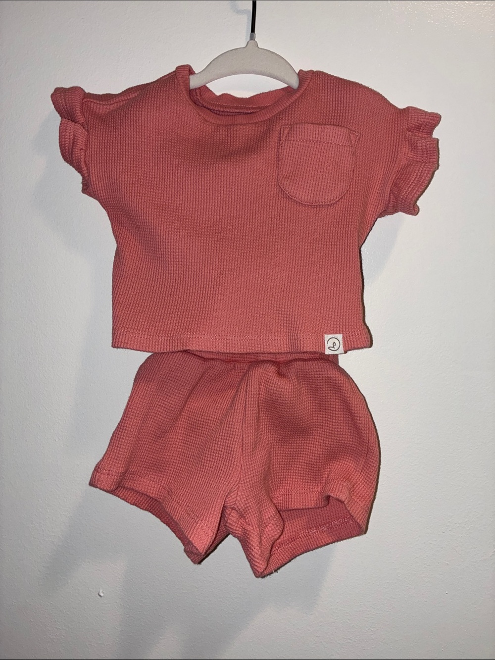 Baby Girl Newborn Salmon Waffle Knit Matching Carters Little Planet Short Set